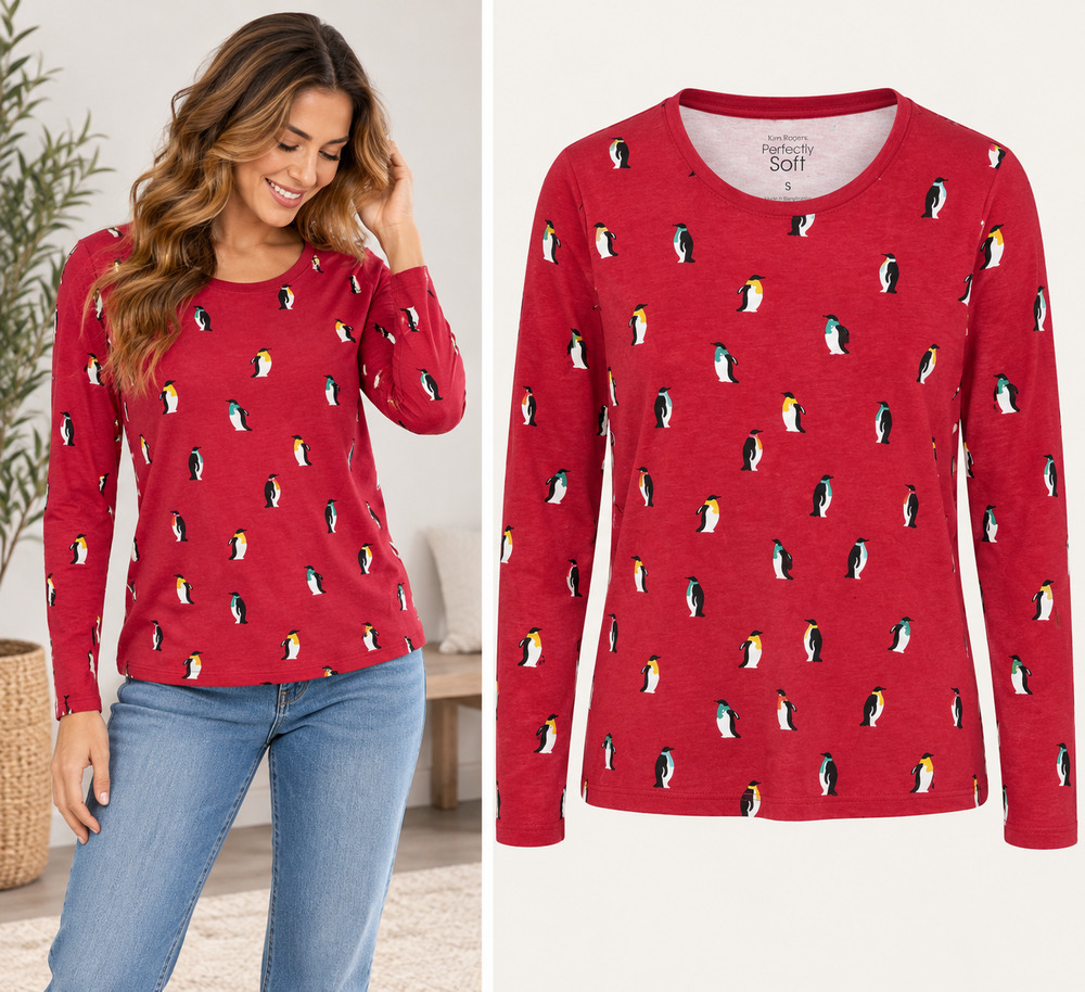 Kim Rogers Perfectly Soft Penguin Long Sleeve Top Size Small NWT